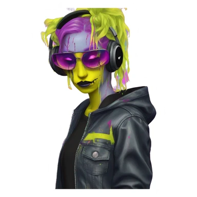 .Zombie_ Vaporwave black holographic oilslick zombie unicorn yellow caution tape holding a vinyl dj graffiti sticker