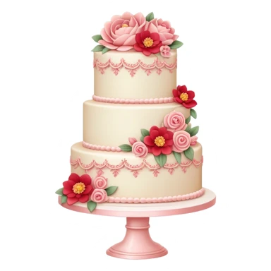 Romantic pastel wedding cake with warm-colored pink and red flowers sticker