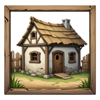 An old, windowless, dilapidated medieval shack building. transparent. medieval building. sticker