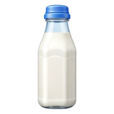A 3D cartoon bottle of milk with white liquid, blue cap, clean reflections, Memoji-style. sticker