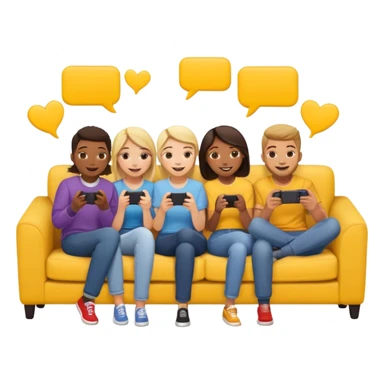 group of friends on couch playing a game couch should be deep yellow color sticker
