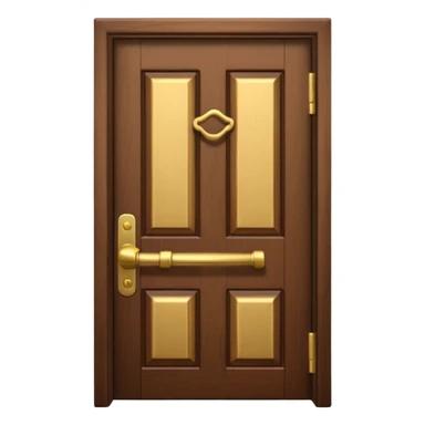 iOS-style 3D emoji: a simple closed wooden door with a shiny brass handle, door slightly shaking as if just knocked loudly, soft shadows; no text, no faces sticker