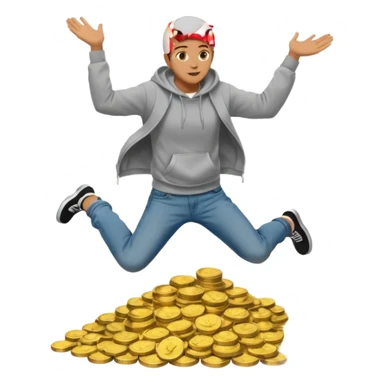 casually dress person in jeans and a hoody jumping into a pile of money sticker