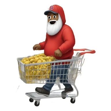 man with a beer belly and a grey beard who's wearing a red sox hoodie in a store pushing shopping cart  sticker
