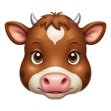 Cinematic Cute Brown Cow Portrait Emoji, Head tilted playfully and inquisitively, featuring a glossy, rich brown hide with a natural sheen, round, sparkling brown eyes filled with gentle curiosity, Simplified yet irresistibly adorable features, highly detailed, glowing with a warm, friendly glow, high shine, affectionate and serene, stylized with a touch of country charm, bright and endearing, soft glowing outline, capturing the essence of a mischievous yet loving cow, so playful it feels like it could moo out of the screen and into your arms! sticker