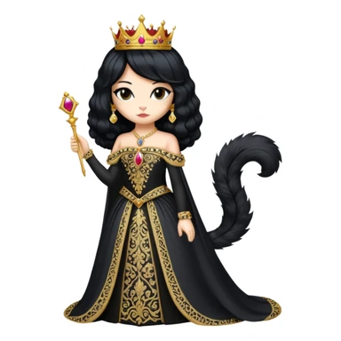 cat dressed like a beautiful queen with a long pretty black wig sticker