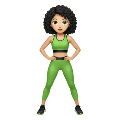 woman with olive skin and curly black hair wearing a green workout outfit and standing in a disco pose sticker
