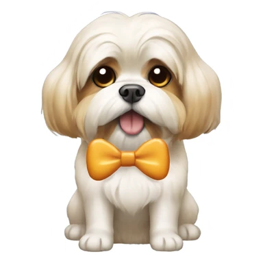 A lhasa apso dog wearing a bow and eating chicken leg piece  sticker