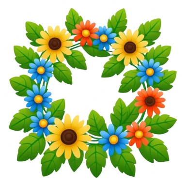 midsommarstång (Swedish maypole) decorated with green leaves and colorful flowers, standing upright with two floral wreaths hanging from the crossbar, festive and cheerful, clean modern illustration style sticker