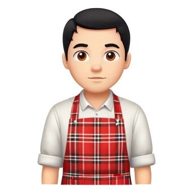 big boy with black hair all up, wearing a red and white plaid apron sticker