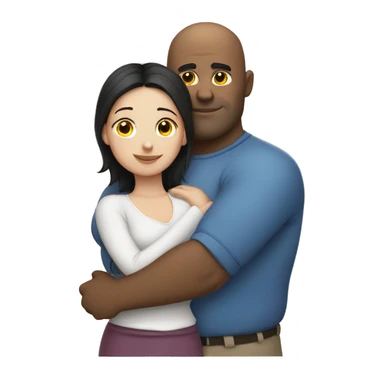 fat bald blue eyed man hugs slim dark haired girl sticker