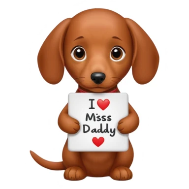 Mini red dachshund puppy with a I miss you daddy sign  sticker