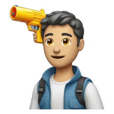A man holds a water gun to his head sticker
