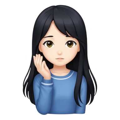 Cute shy anime girl with long black hair sticker