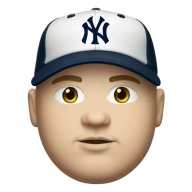Fat white man wears cap and jersey of New York Yankees  sticker