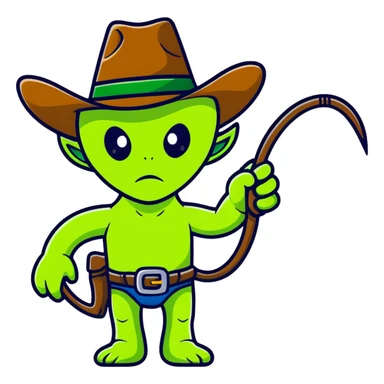 Green alien cowboy with cowboy hat and lasso sticker