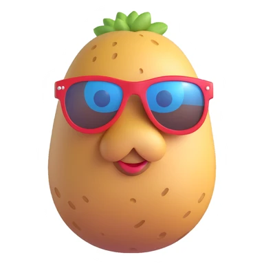 3D emoji style potato, wearing sunglasses, fun and playful sticker