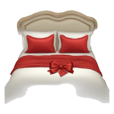 Bed with luscious satin red sheets and bows and a christmas pillow sticker