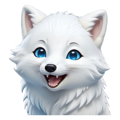Cinematic Cute Yawning Arctic Fox Portrait Emoji, Head tilted slightly with a dramatic, wide-open yawn, showcasing a soft, downy white Fur with subtle icy blue accents and gently drooping ears, round eyes barely open in drowsy contentment, Simplified yet irresistibly adorable features, highly detailed, glowing with a soft, cozy glow, high shine, relaxed yet expressive, stylized with a touch of arctic whimsy, bright and endearing, soft glowing outline, capturing the essence of a sleepy yet affectionate arctic fox, so drowsy it feels like it could stretch out of the screen and curl up for a nap! sticker