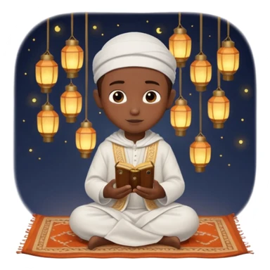 Personnage 3D mignon en style Pixar, un petit garçon portant un qamis blanc et un kufi, tenant un tapis de prière, entouré de lanternes brillantes, fond doux, couleurs chaudes, garçon teint noir TENANT UN APPAREIL PHOTO sticker