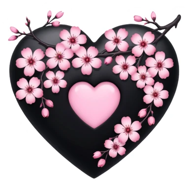 goth sakura heart, black heart with sakura branch and blossoms, pink highlights sticker