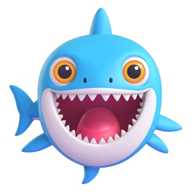cute shark with big eyes smiling in 3D emoji style sticker