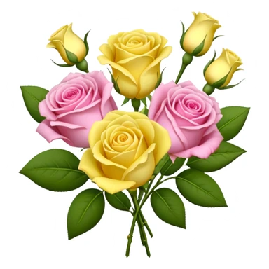 A mixed bouquet of four flowers, featuring pink roses and yellow lisianthus. sticker