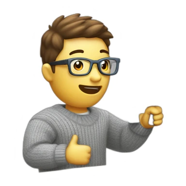 software developer with white skin and a shirt under a sweater making an announcement with a megaphone sticker