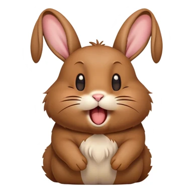 Cinematic Cute Yawning Brown Rabbit Portrait Emoji, Head tilted slightly with a dramatic, wide-open yawn, showcasing a smooth, rich brown fur with floppy ears, round brown eyes barely open in drowsy contentment, Simplified yet irresistibly adorable features, highly detailed, glowing with a soft, cozy glow, high shine, relaxed yet expressive, stylized with a touch of whimsy, bright and endearing, soft glowing outline, capturing the essence of a sleepy yet affectionate bunny, so drowsy it feels like it could stretch out of the screen and curl up for a nap! sticker