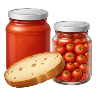Food preservation and cooking- canned Tomato jar and homesmade bread sticker
