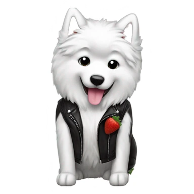 Samoyed dog eating vanila strawberry ice cream flavored wearing black leather jacket  sticker
