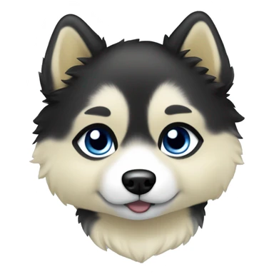 Cute pomsky puppy with blue eyes, light yellow eyebrows and black fur with light yellow and white pattern sticker