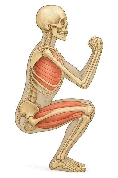 Allineamento visto anatomicamente durante uno squat tra bacino e torace sticker