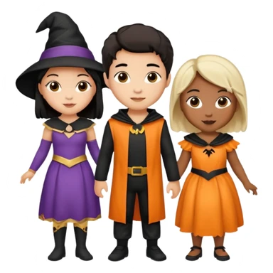 Three best friends, cute Halloween African-American, Asian, Caucasian sticker