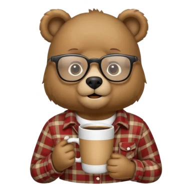 A bear with glasses dressed like a dad holding a coffee mug sticker
