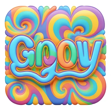 3D, psychedelic colored hippie style word “Groovy” sticker