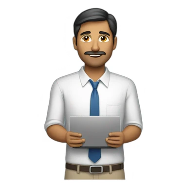 Indian white man with computer with taking lot of responsibility of work and family sticker