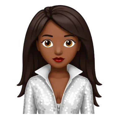 Chilli from TLC with dark skin, long dark brown hair, white sequin outfit sticker