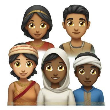 a Moroccan boy, an Indian girl, an Iranian girl, a Haitian boy, a Egyptian boy sticker