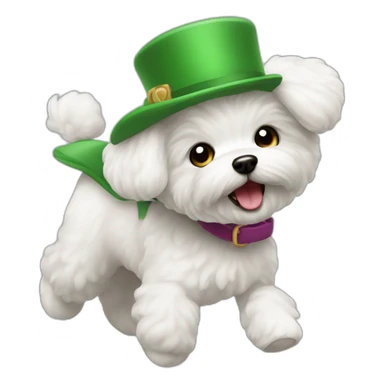 Bichon maltés with a green barret running  sticker