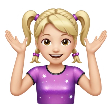 A girl with pigtails and a sparkly top, cheering with both hands raised and a huge smile. sticker