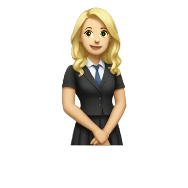 english teacher (woman wit blonde hair) standing next to the blackboard sticker