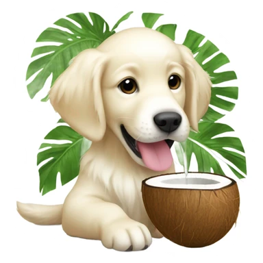 White puppy Golden retriever drinking coconut sticker
