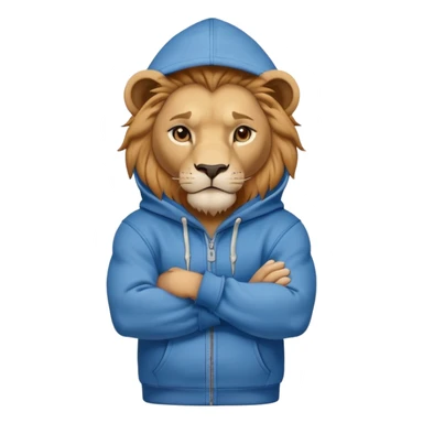 determined anthropomorphised lion in a hoodie and jeans with arms folded, confident stance sticker