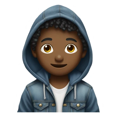 boy wearing unbuttoned denim hoodie jacket sticker