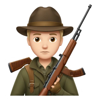 male hunter holding a gun, simple, clear expression sticker