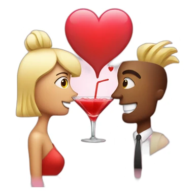 man and woman drinking cocktail behind a big heart sticker