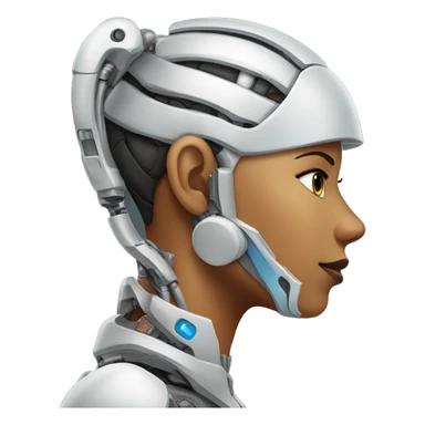 female Side profile of a cyborg with an ear implant sticker