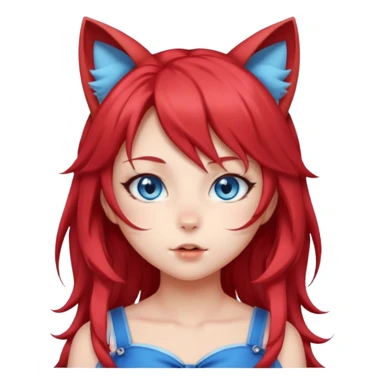 very cute anime cat-girl with cat ears, red blowing hair sticker