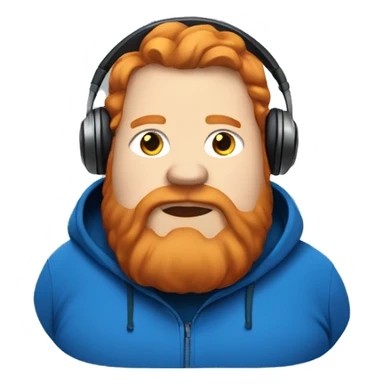 fat man with blue hoodie, headphones, ginger hair and beard sticker